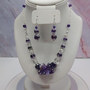 New Hand Crafted Amethyst Beaded Necklace Set